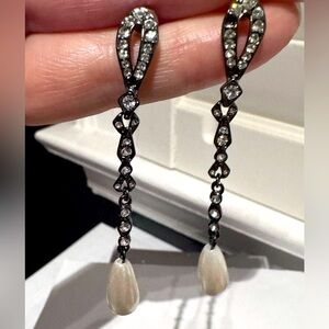 ✨ Stunning Swarovski Vintage Pave Crystal and Faux Pearl Drop Earrings